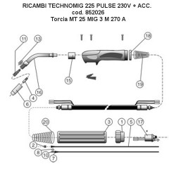 Telwin Spare Parts for Flux Welding Technomig 225 PULSE 230V