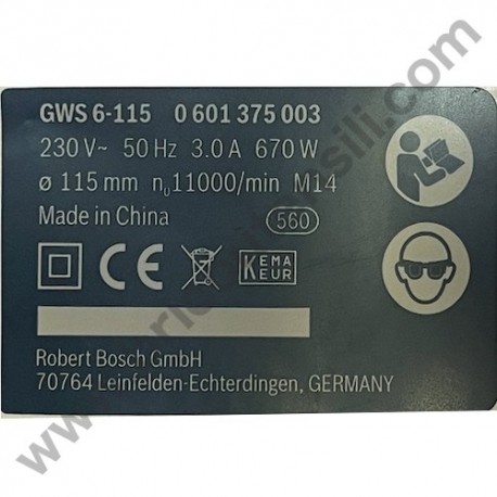 Targhetta Dati per Smerigliatrice Bosch GWS 6-115