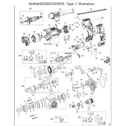 Ricambi DEWALT per Martello Tassellatore D25033K - Esploso