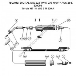 Telwin Spare Parts for Inverter Welding TECHNOLOGY TIG 222 AC/DC - Torch Drawing