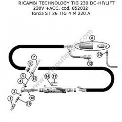 Ricambi Telwin per Saldatrici Inverter TECHNOLOGY TIG 230 DC-HF/LIFT - Esploso Torcia