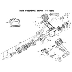 Milwaukee C18PD-0 Trapano Percussione Esploso Ricambi