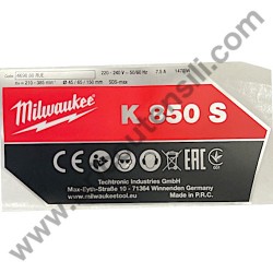 Milwaukee K850S Rating Plate