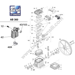 FIAC Spare Parts Diagram for Air Compressor Pump Unit AB 360