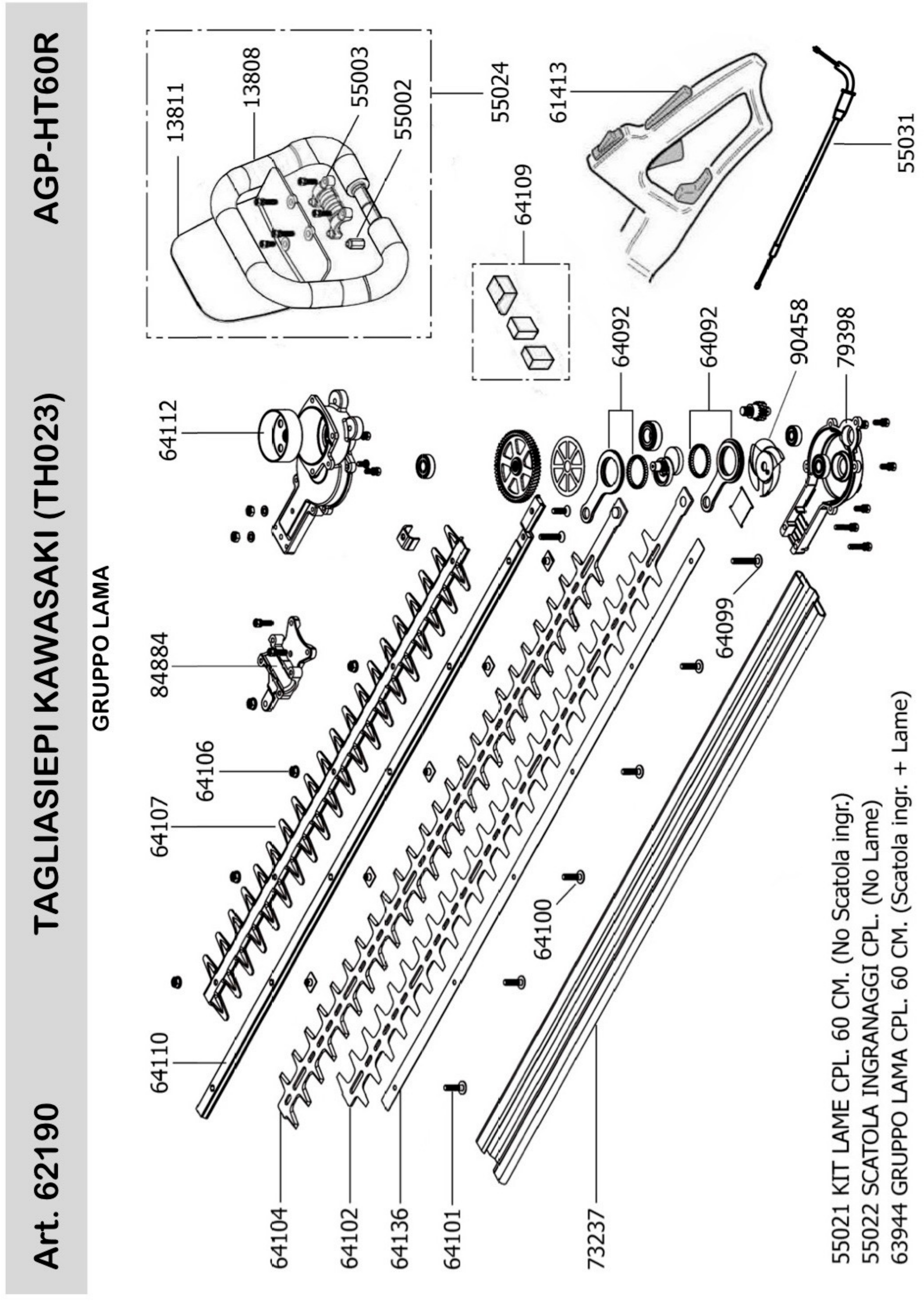 Kawasaki Spare Parts for Hedgetrimmer TH023 - AGPHT60R - 62190